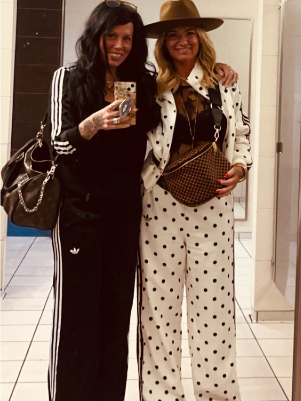 adidas White Wide-Leg Polka Dot Jumpsuit with Black Dots- firebird set!